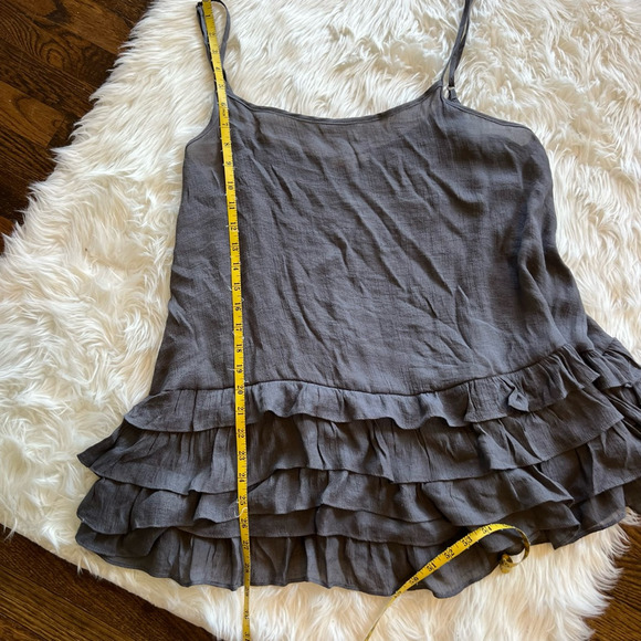 Easel Womens Camisole Cami Top Gray Textured Spaghetti Strap Scoop Ruffles M - Picture 4 of 7